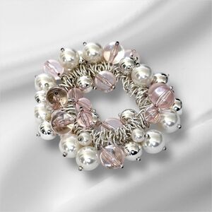 Vintage Pearl Pink Bubble Charms Cha Cha Stretch Bracelet Crystal